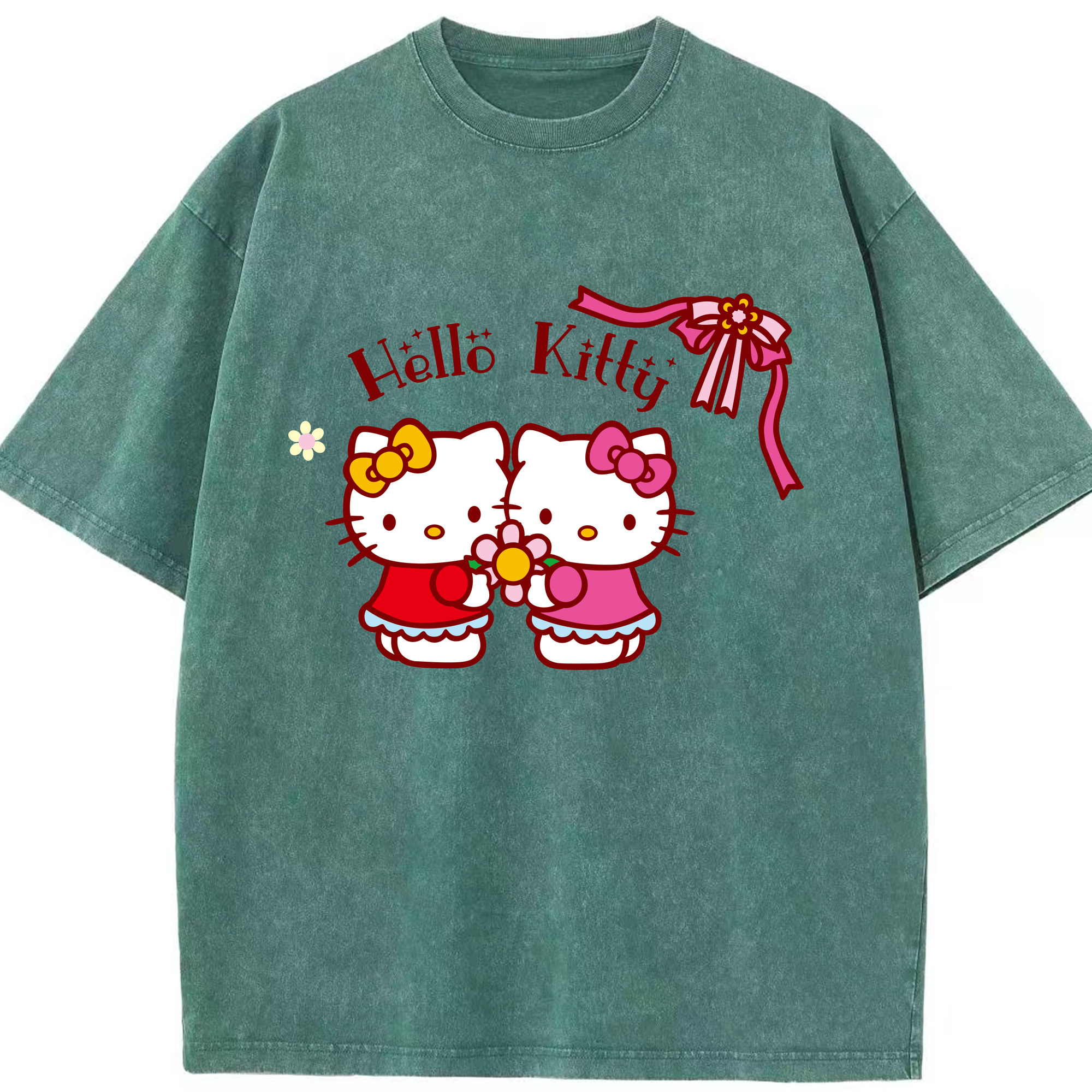 （画像用） Hello Kitty ハローキティ 綿100% ヴィンテージ風 半袖Tシャツ（フロントプリント）